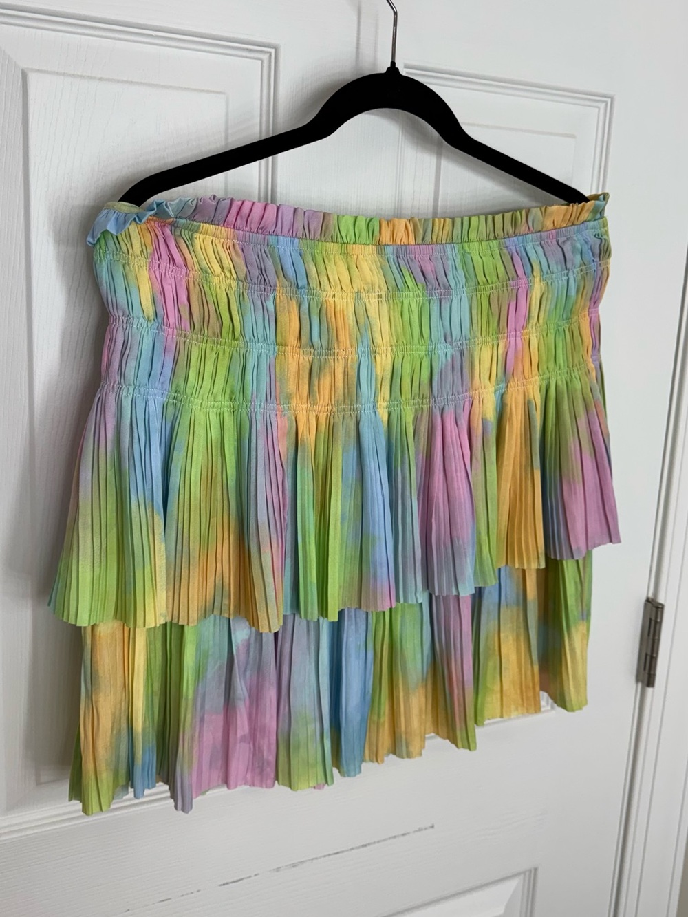 Current Air Pastel Tie-Dye Pleated Mini Skirt - Pink, Blue, Yellow, Green
